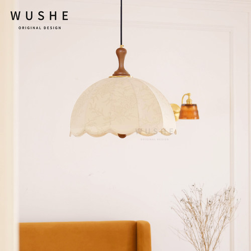 法式中古风卧室黄铜实木吊灯