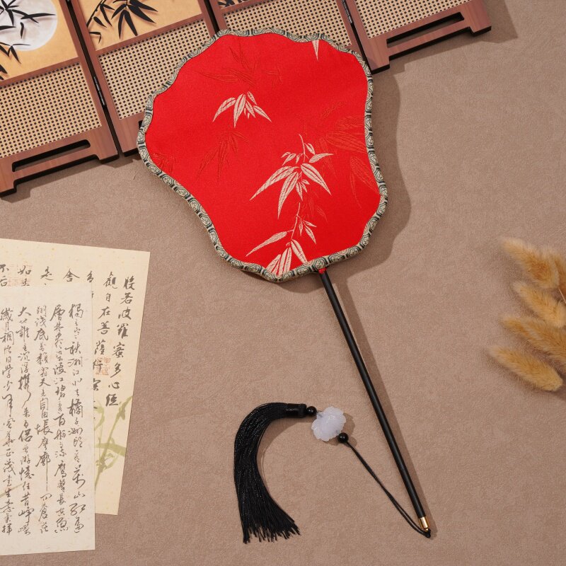 古风扇子织锦缎绣花竹叶团扇