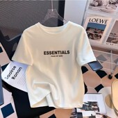 简约字母印花短袖 纯棉宽松百搭白色正肩打底上衣ins T恤女夏基础款