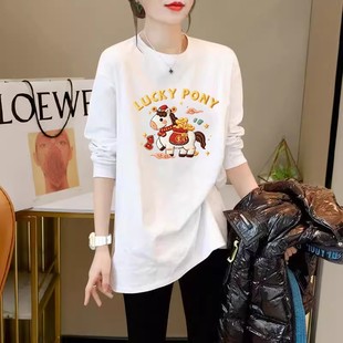 宽松内搭配鲨鱼裤 遮屁股打底衫 上衣 T恤女中长款 纯棉白色长袖