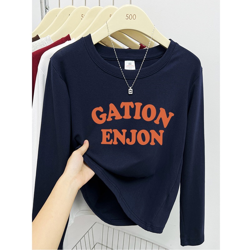 正肩T恤女长袖纯棉春秋冬新款时尚气质修身显瘦内搭圆领打底上衣