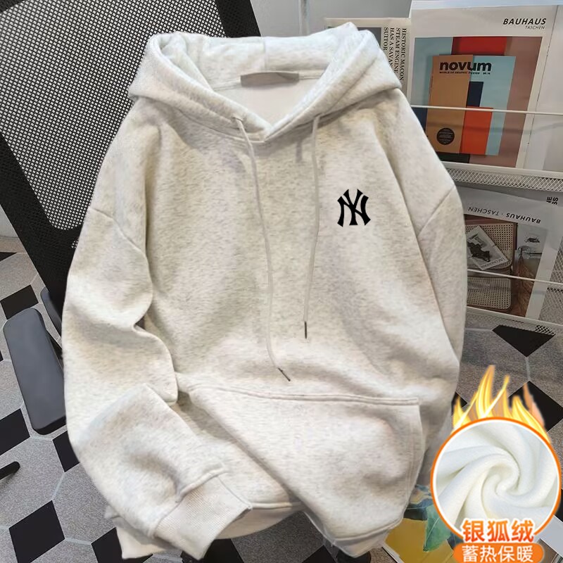 简约字母连帽卫衣女加绒加厚2025秋冬新款爆款百搭宽松慵懒风外套