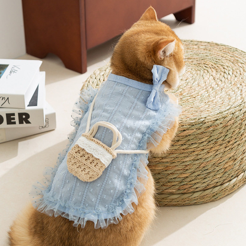 春夏猫咪挎包背心蕾丝花边裙子薄狗宠物服装/雨衣