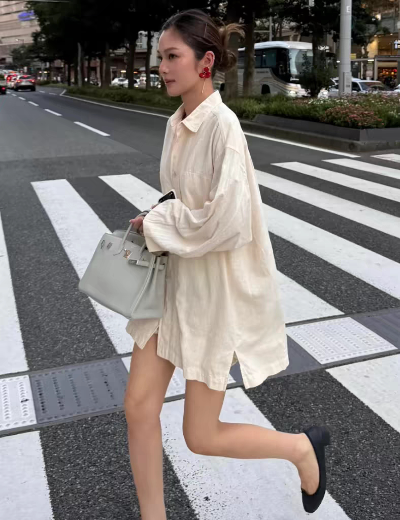 博主NaNa同款三宅HOMME PLISSE 混苎麻立领 长袖衬衫