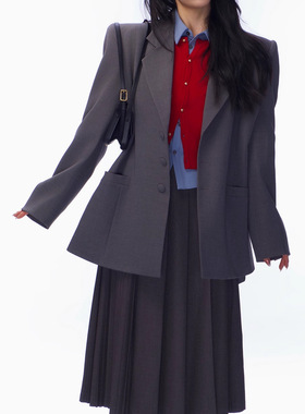 VERMO对的 廓形西装 鹦鹉梨2024新款小众学院风休闲复古外套西装