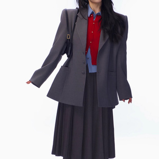 VERMO对的 廓形西装 鹦鹉梨2024新款小众学院风休闲复古外套西装