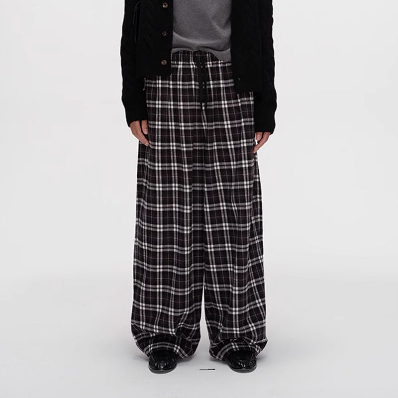 ECHOADE精选加厚磨毛荃棉材质 黑白格宽松阔腿裤