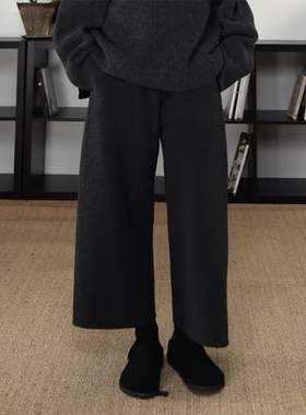 jaja过冬神裤进口高支山羊绒羊毛亲肤双面毛呢弯刀9分裤