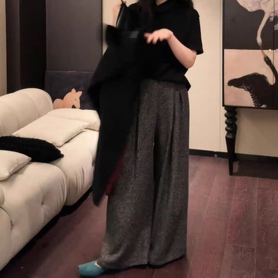 三吉【寻野】阔腿裤子女秋冬2024新款休闲毛呢裤宽松bf慵懒风