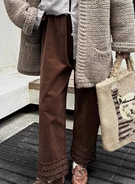 Owish 秋冬裤王日本超细棉质加厚灯芯绒木耳边休闲长裤