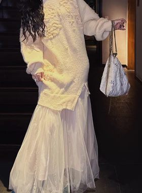 三吉【清欢雪】新中式国风连衣裙子女秋冬季2024新款拼纱长裙