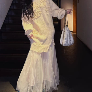 三吉【清欢雪】新中式国风连衣裙子女秋冬季2024新款拼纱长裙