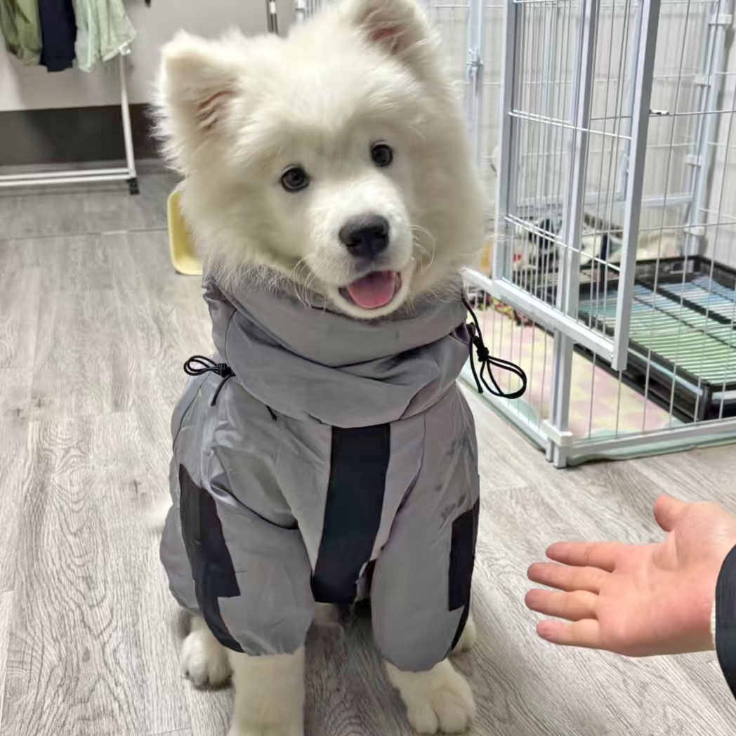 秋冬款宠物衣服四脚连体衣萨摩耶拉布拉多金毛中大型犬帅气冲锋衣