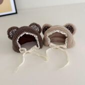 美拉德碎花帽子小熊纯棉蕾丝宠物头套冬季 保暖秋冬狗狗猫咪装 饰帽