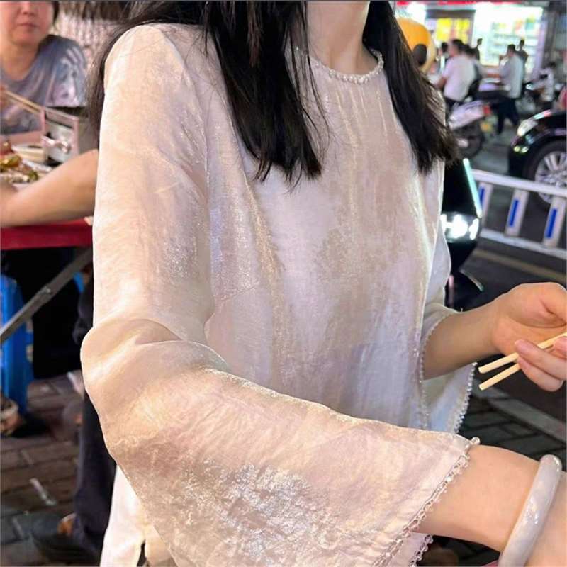 简约钉珠套头宽松薄款新中式显瘦