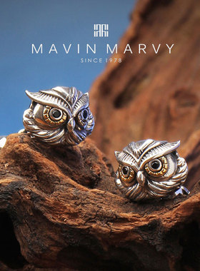 MAVIN MARVY原创925银系列猫头鹰/夜枭Strigiformes袖扣 立体造型