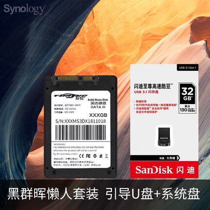 黑群晖懒人套装 AData/威刚 128G SSD固态硬盘 闪迪酷豆引导U盘