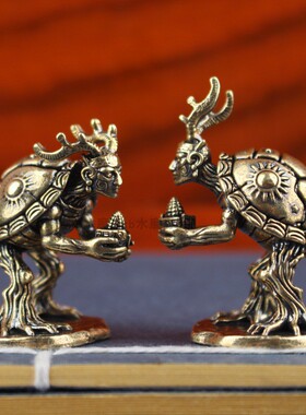 实心黄铜人面乌龟摆件创意装饰品