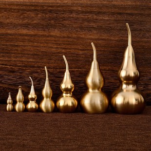 14cm纯铜葫芦摆件大号开口小葫芦挂件迷你全黄铜空心葫芦金属把玩