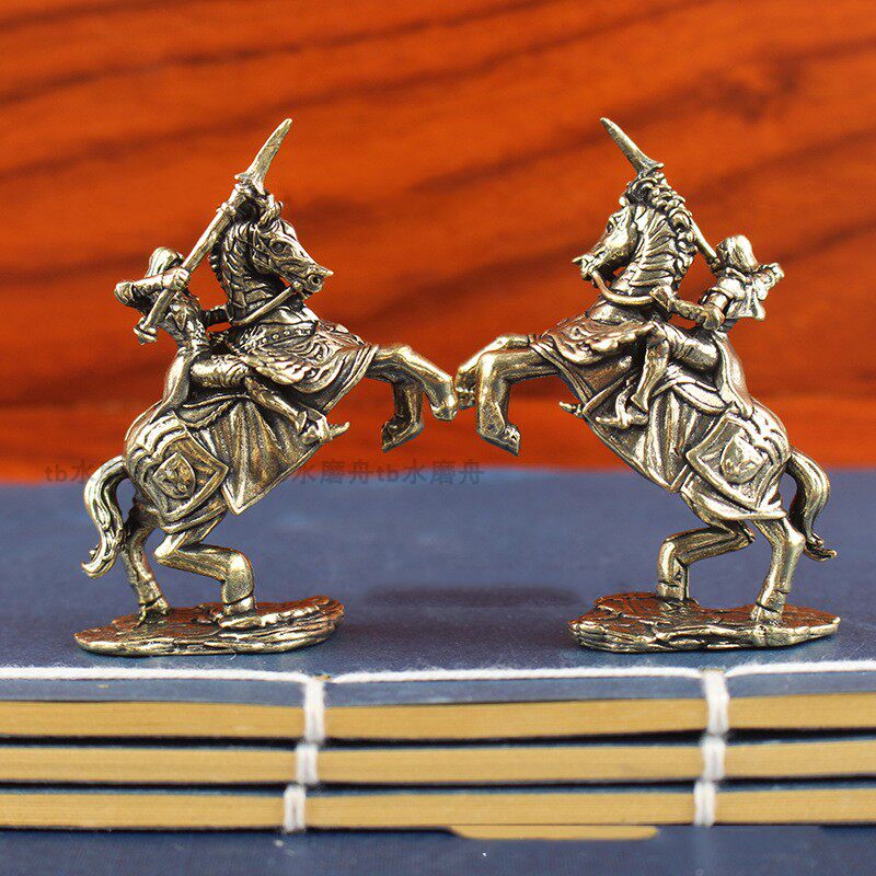 纯铜小摆件装饰古罗马欧洲骑士斯巴达战士勇士骑马手办金属工艺品