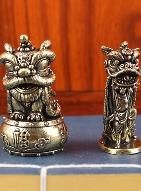 纯铜功夫舞狮桌面小摆件中国风