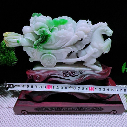 何周珠宝 缅甸天然A货玉石翡翠 精雕老坑飘绿白菜摆件马上发财