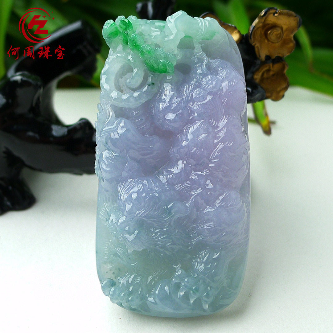 何周珠宝 缅甸天然A货翡翠玉石孤品 老坑冰种春带彩生肖虎吊坠