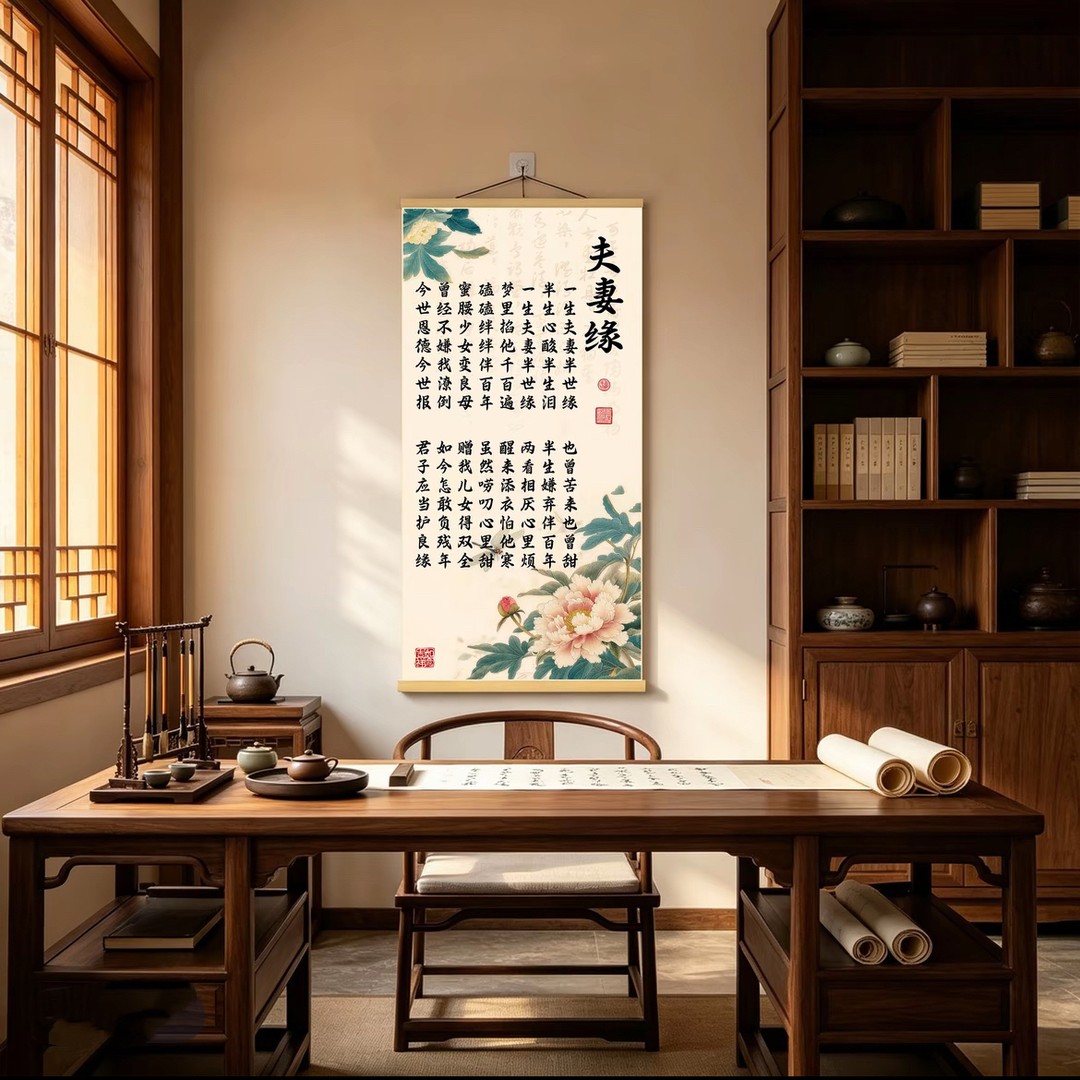 夫妻缘夫妻之道新中式书法挂画书房客厅玄关现代装饰画家庭和睦