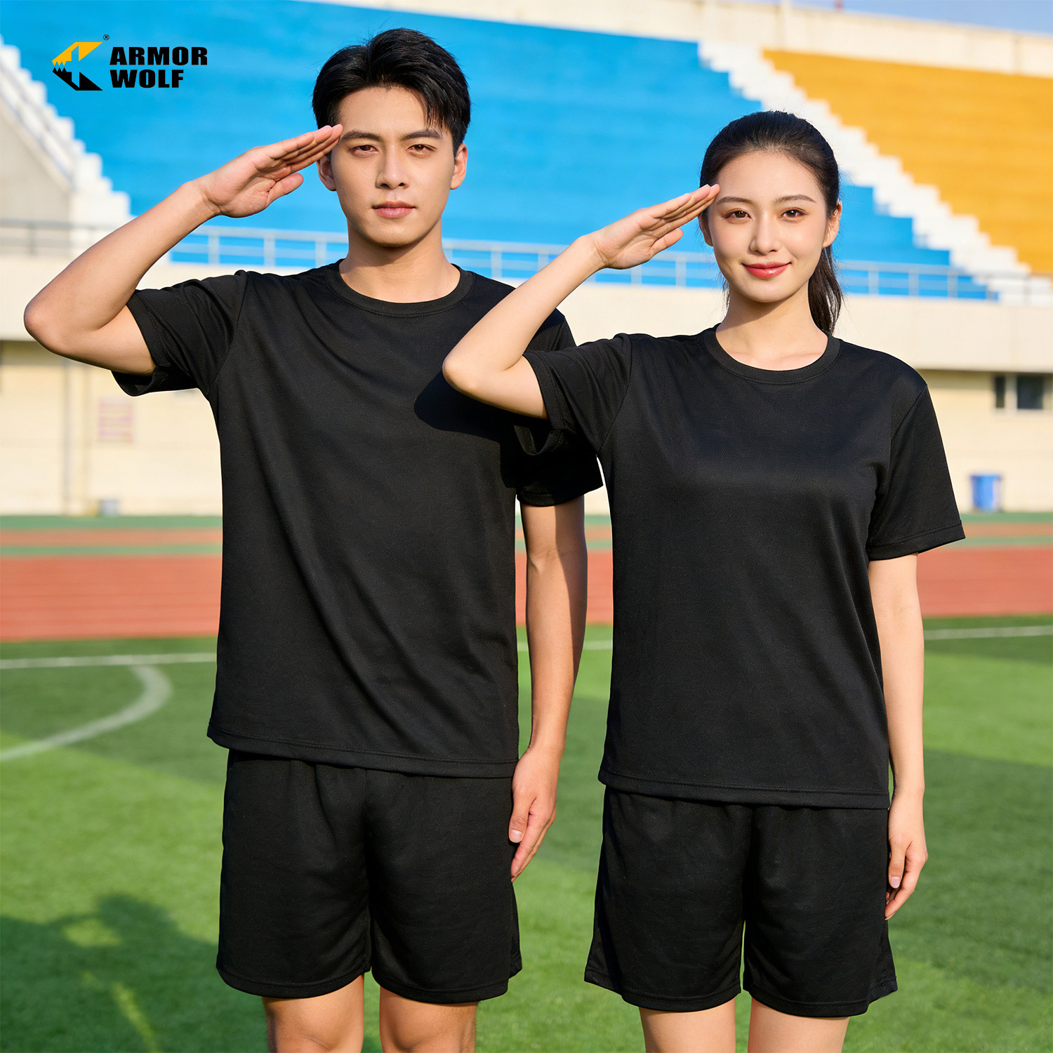 夏季正品黑色体能服短袖套装速干透气圆领运动T恤体能训练服短裤