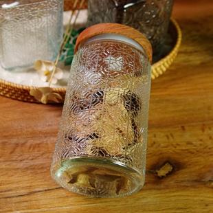 玻璃密封罐带盖陈皮冰白糖干果零食收纳罐复古海棠花茶叶储存罐子