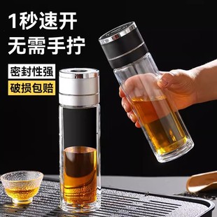 车载家用高级轻奢高硼硅玻璃防摔防烫 磁吸速开双层玻璃杯商务男士