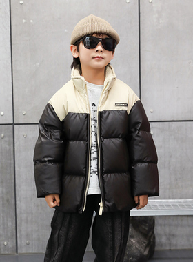 儿童免洗羽绒服2024冬季新款男童羽绒服PU皮面亲子童装外套23969