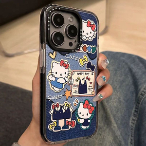 可爱ins风牛仔kitty猫15promax适用iPhone13苹果14手机壳x卡通11软12