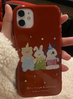 ins油画小兔8适用13苹果12可爱14proMax手机壳iPhone11女15红色xr