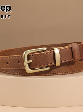 Jeep头层牛皮皮带女真皮针扣腰带女士时尚牛仔裤带韩版休闲百搭潮