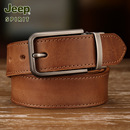 JEEP吉普纯牛皮皮带男真皮头层牛皮手工复古潮棕色百搭牛仔裤 腰带
