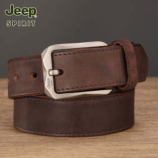 Jeep头层纯牛皮腰带男青年手工皮带男真皮针扣简约复古裤带年轻人
