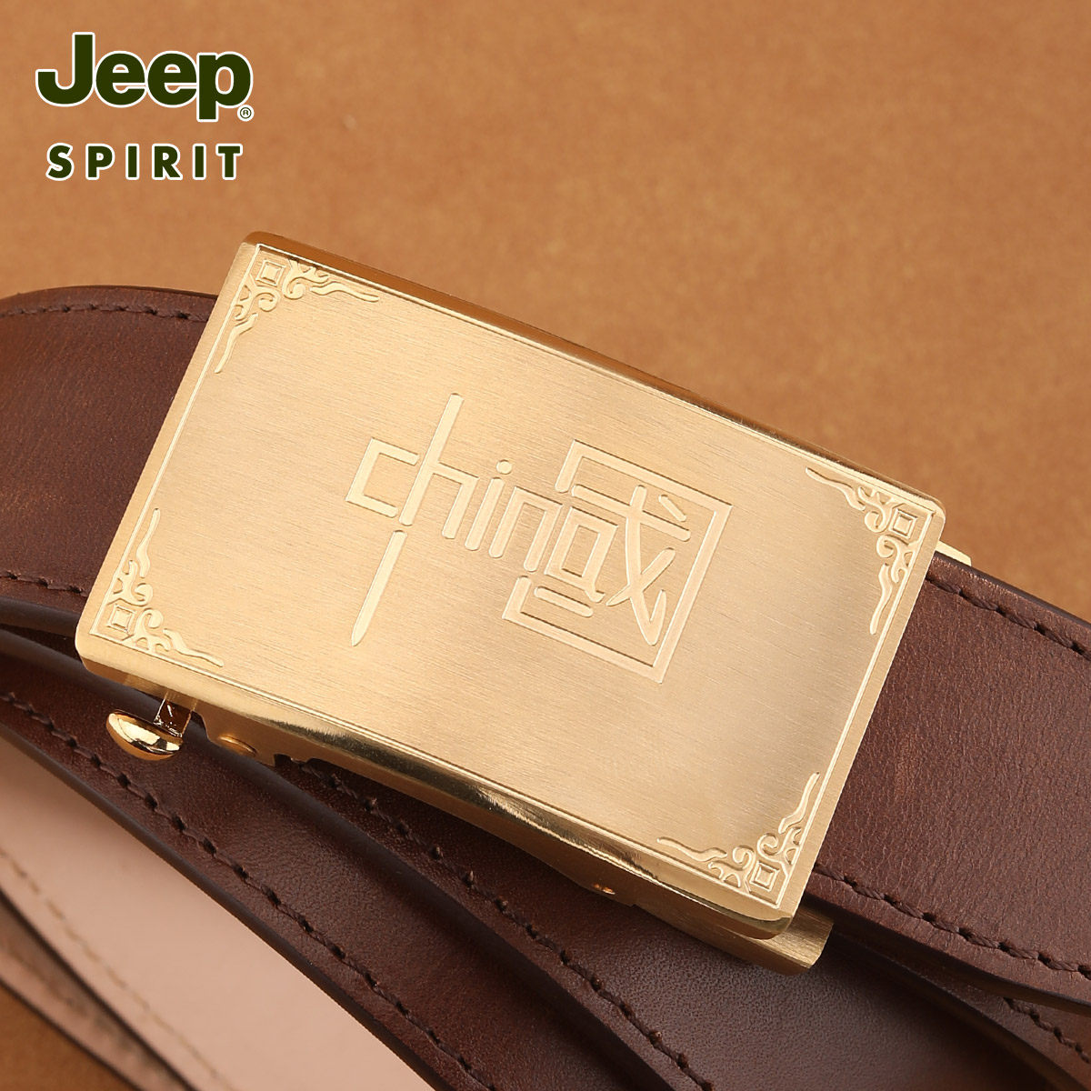 铜扣皮带JEEPSPIRIT头层牛皮男士