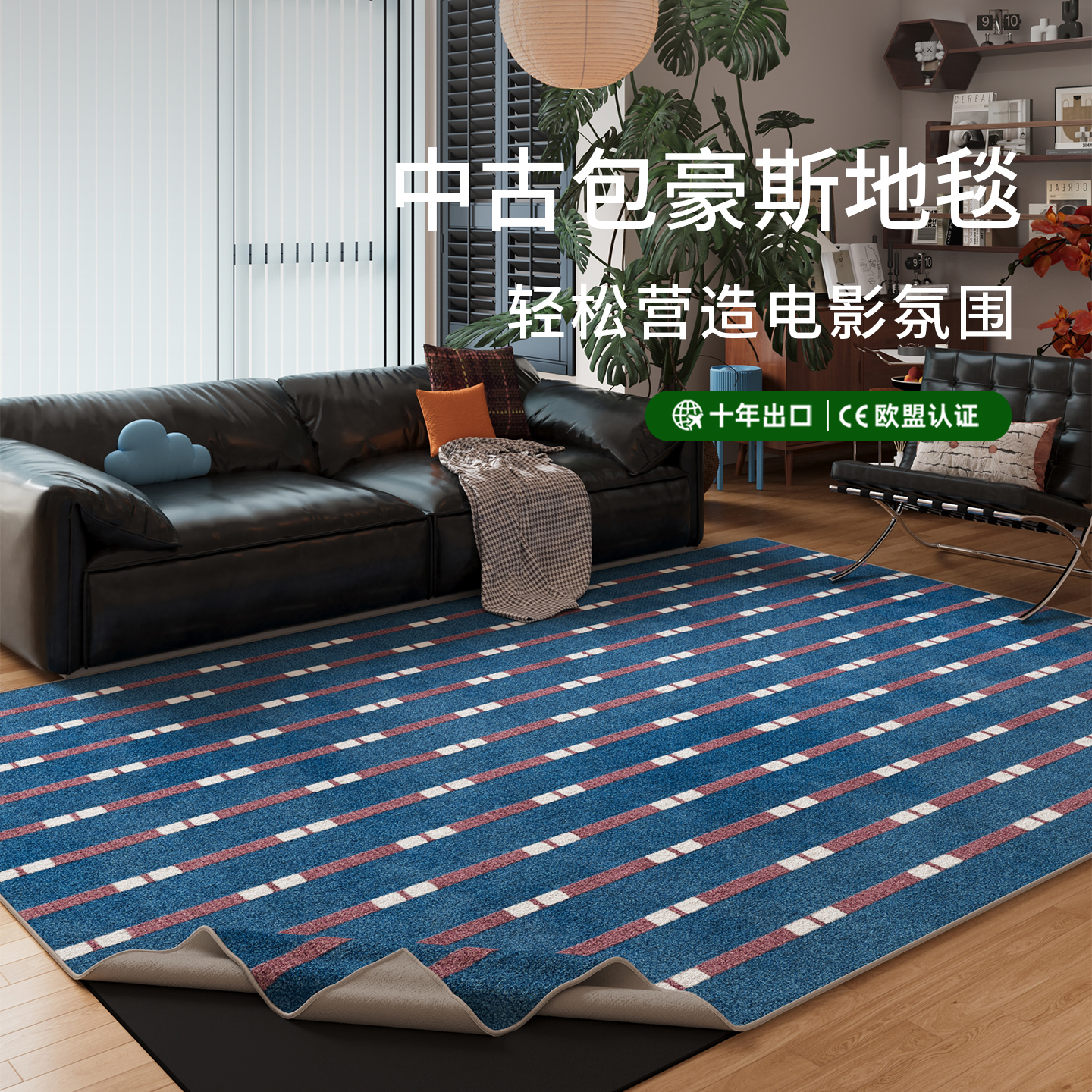 蓝色可拆洗客厅地毯久洗不缩水