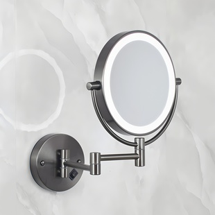 酒店浴室led带灯镜子双面放大化妆镜折叠壁挂式美容镜伸缩梳妆镜