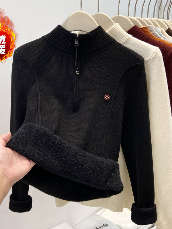 【甜馨粉丝专享】豆豆拉链半高领加绒加厚打底25110702