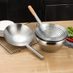 不锈钢菜壳菜漏木柄钢柄水勺水瓢水壳饲料勺大锅瓢大汤壳汤漏短柄