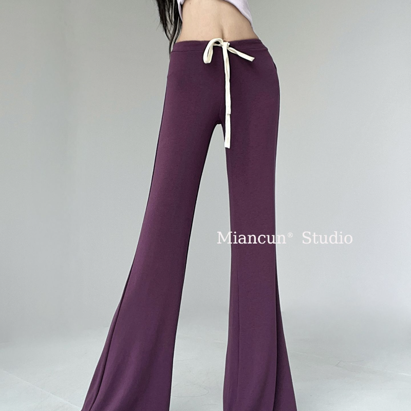 美式运动风抽绳垂感休闲裤女春夏2025新款高腰显瘦直筒拖地长裤子