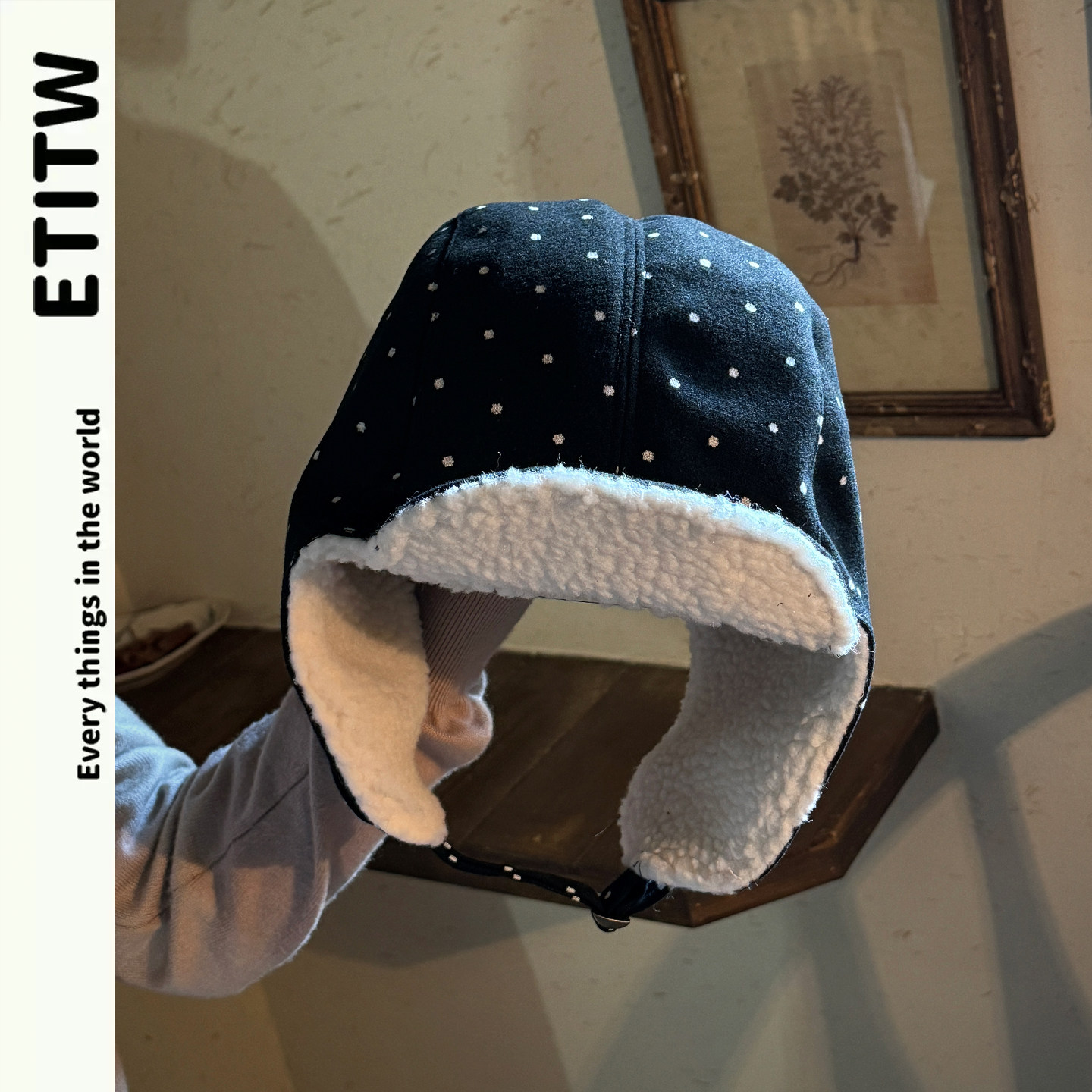ETITW/韩系波点保暖雷锋帽加厚时尚百搭秋冬羊羔绒棉质护耳毛绒帽,服饰配件/皮带/帽子/围巾,帽子,淘宝优惠券,粉丝福利购,淘宝优惠卷