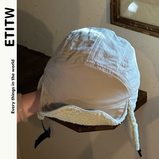 ETITW/纯色秋冬百搭飞行帽大头围显脸小户外骑行护耳防风雷锋帽