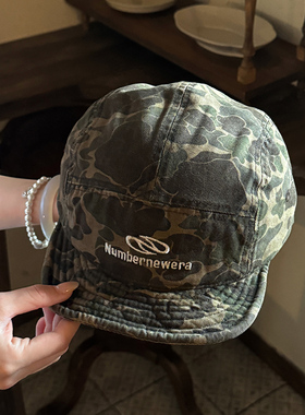 ETITW美式复古迷彩鸭舌帽女潮牌工装短檐帽子男款街头嘻哈棒球帽