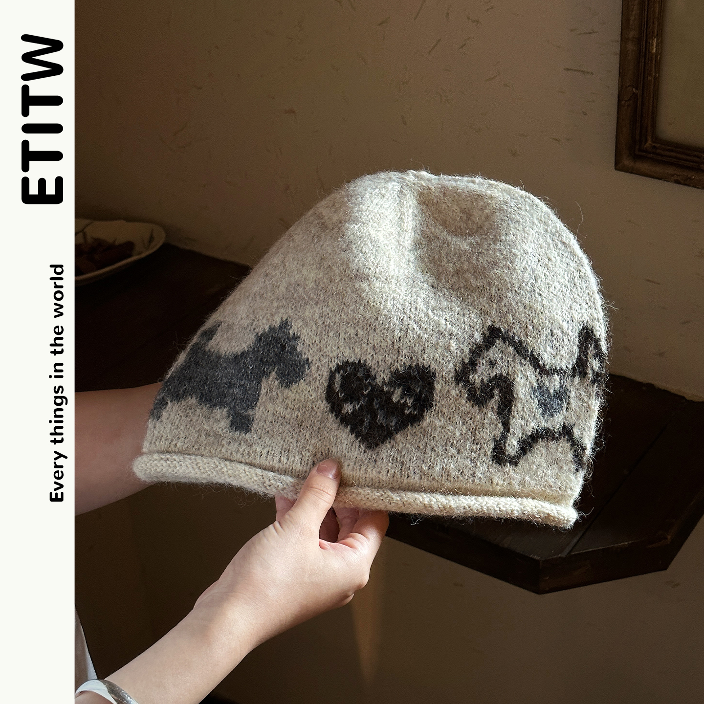 ETITW冬季复古时尚保暖毛线冷帽