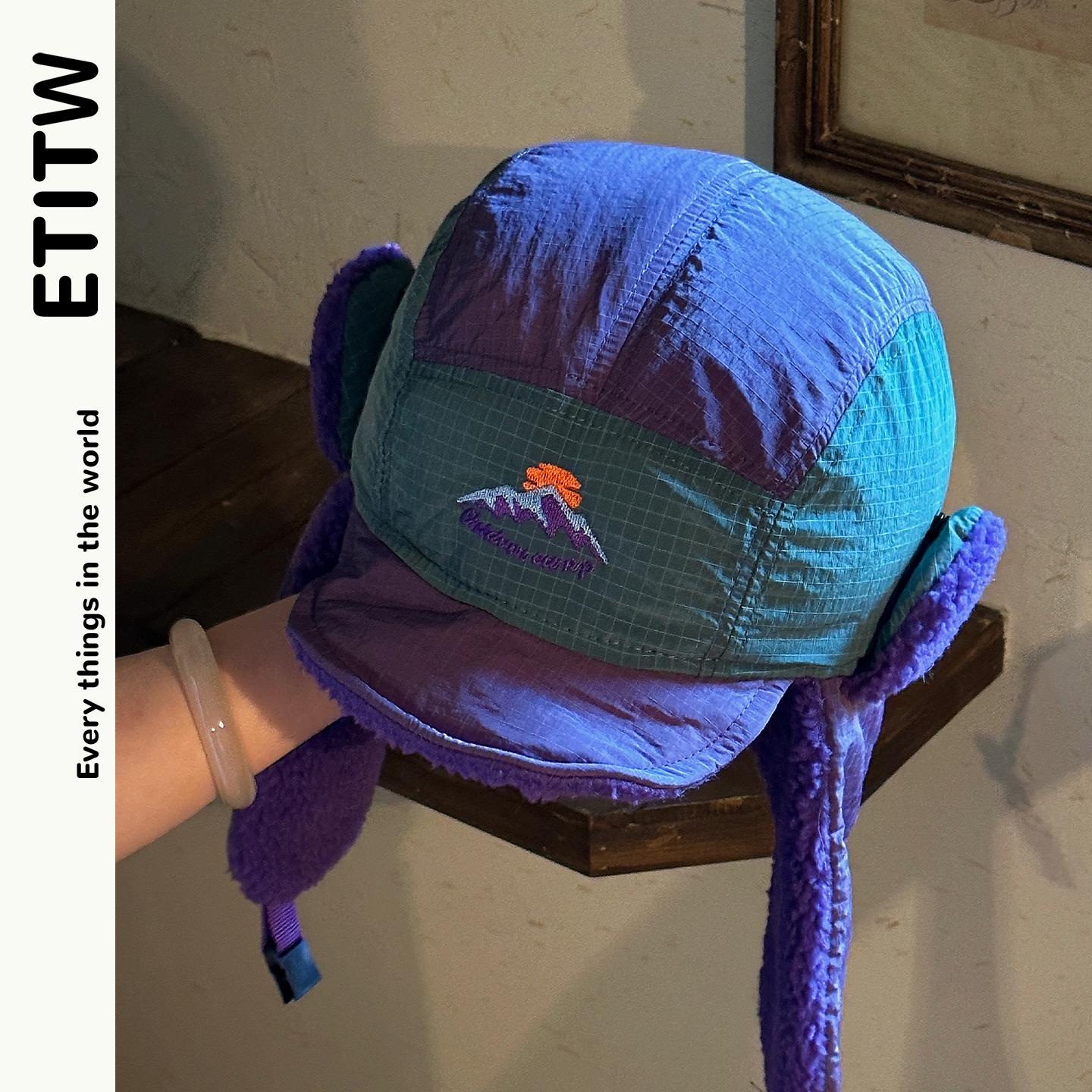 ETITW新款户外百搭拼色雷锋帽冬天防风护耳帽大头围帽子显脸小