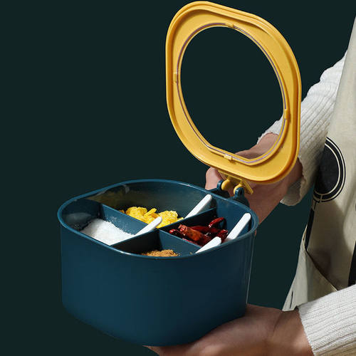 厨房用品调料盒子组合套装四格一体塑料可视带盖家用调味罐子送勺