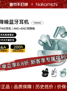 Nakamichi中道蓝牙耳机主动降噪通话降噪蓝牙耳机 长效续航TW60NC
